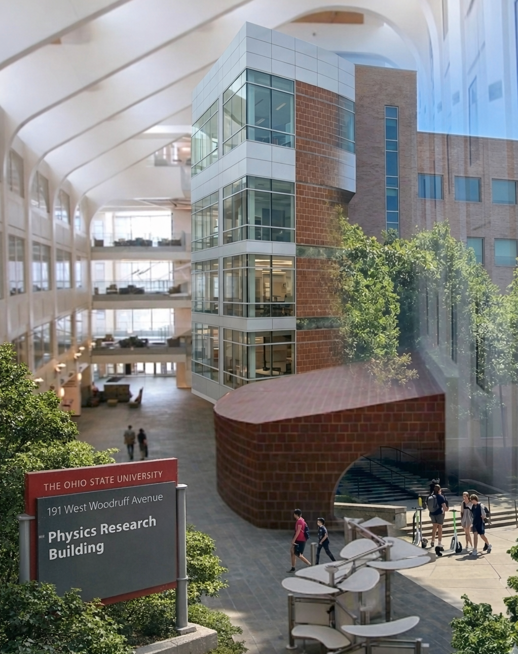 Map showing the Physics Research Building location at 191 West Woodruff Avenue in Columbus, Ohio