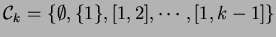 % latex2html id marker 451
$ \mathcal{C}_k = \{ \emptyset, \{1\}, [1,2], \cdots , [1,k-1] \}$