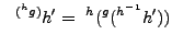 $\displaystyle \ \ ^{(^hg)}h' =\ ^h(^g(^{h^{-1}}h'))$