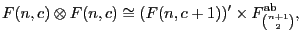 $\displaystyle F(n,c)\otimes F(n,c)\cong (F(n,c+1))'\times F^{\rm
ab}_{\binom{n+1}{2}},$