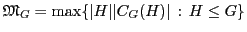 $ \mathfrak{M}_G = \max\{\vert H\vert\vert C_G(H)\vert\,:\, H\leq G\}$