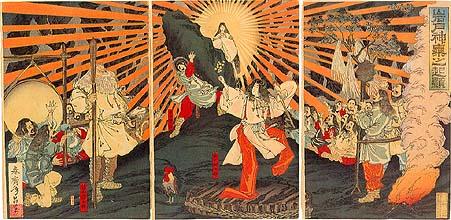 The Japanese Sun Goddess Amaterasu emerging from a cave