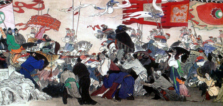 Painting by Wang Xuyang: peasant rebellion lead by Huang Chao at the end of the Tang Dynasty