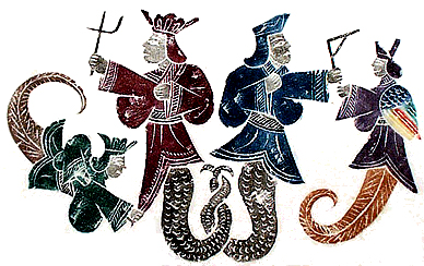 Nu Wa and Fu Xi, holding a gui (compass) and a ju (square)